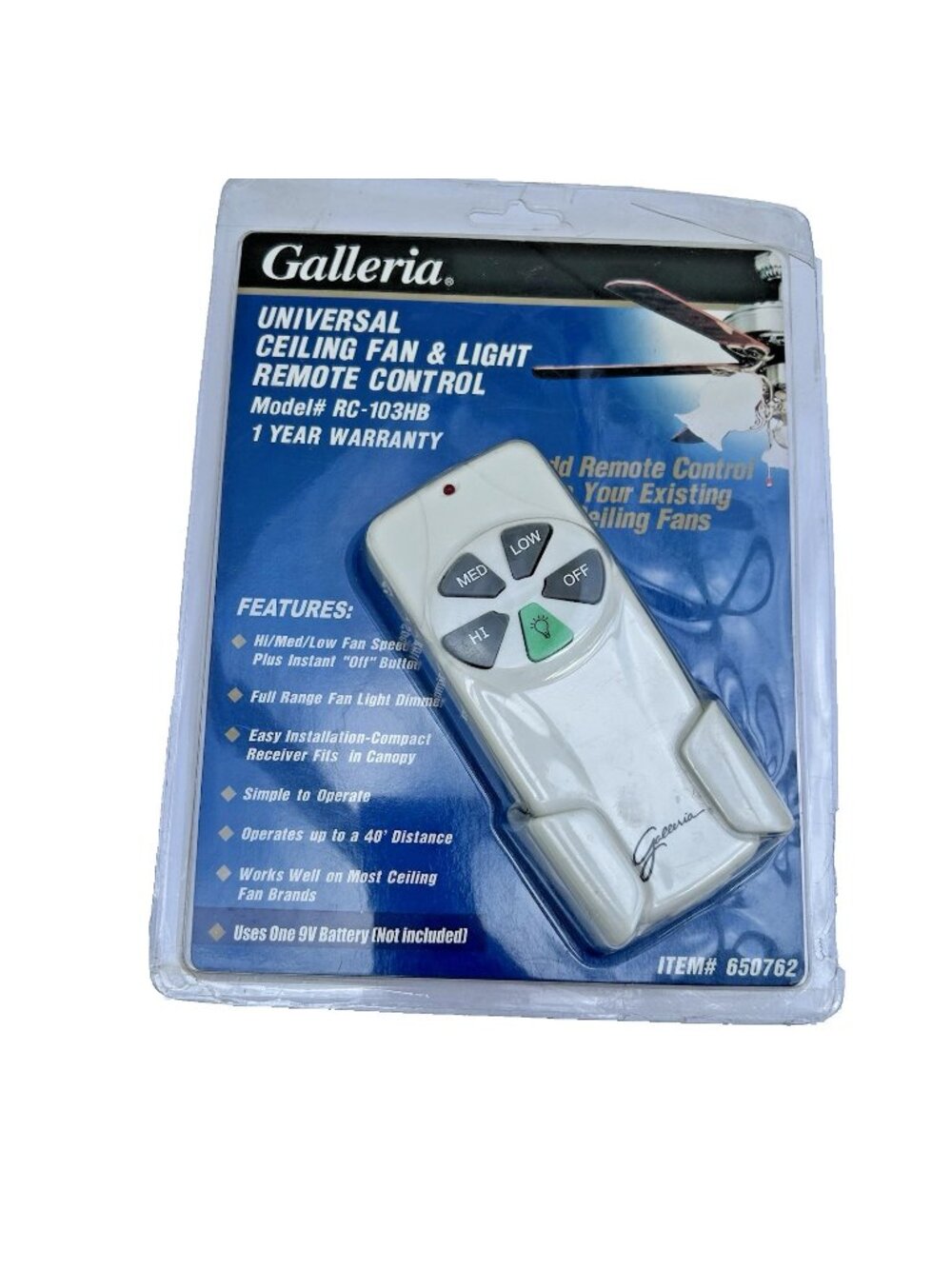 Galleria Universal Ceiling Fan & Remote Control Model #RC-103HB OPEN BOX